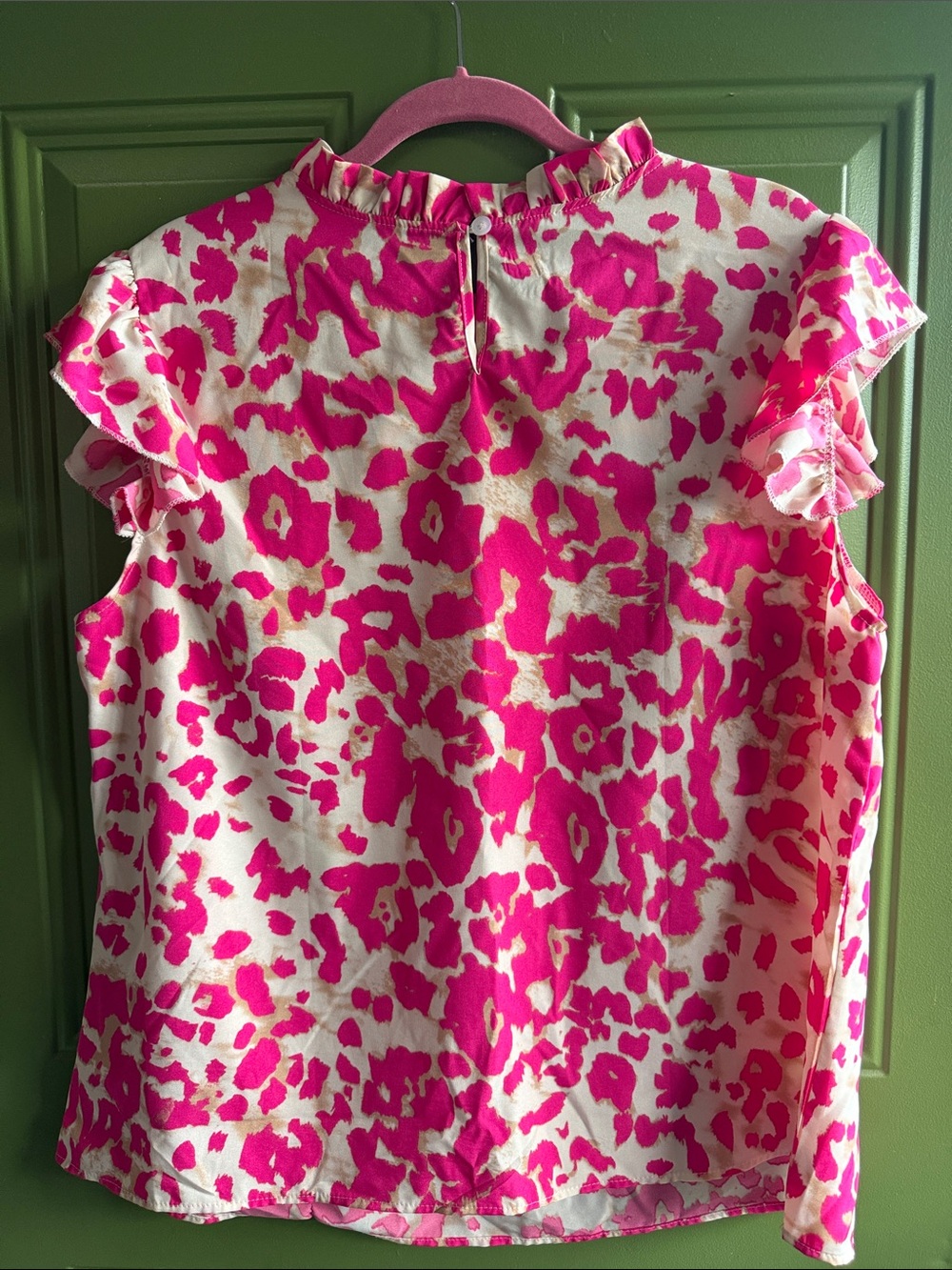 Pink and Cream Leopard Ruffle-Sleeve - Picture 2 of 2